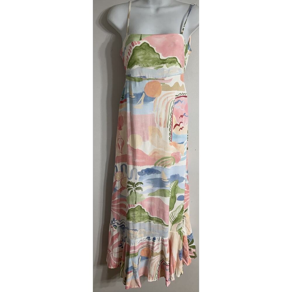 Paper Heart Maxi Dress Women’s XS Island Tropical Print Cut Out Ruffle Hem NWT - Picture 2 of 14